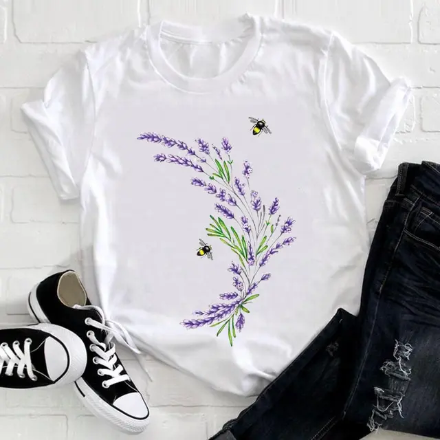 Women Feather Bird Short Sleeve Printing Spring Fashion - Shop at LoveMi