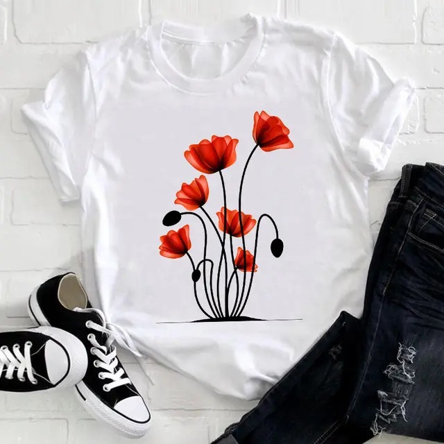 Women Feather Bird Short Sleeve Printing Spring Fashion H - Shop at LoveMi