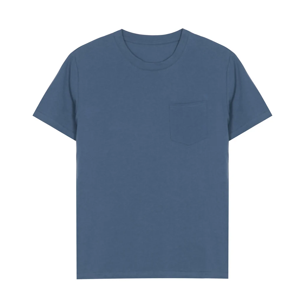 Loose Round Neck Pocket Short-Sleeved T-Shirt - Blue