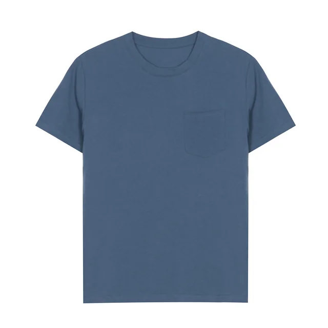 Loose Round Neck Pocket Short Sleeved T Shirt Blue - Shop at LoveMi