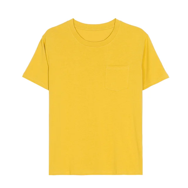 Loose Round Neck Pocket Short Sleeved T Shirt Yellow - Shop at LoveMi