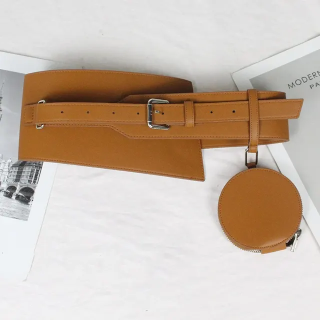 Irregular Ultra wide Girdle Women's Small Round Bag Decoration Camel - Shop at LoveMi