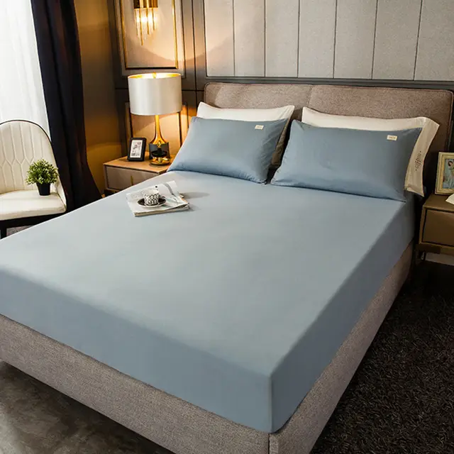 Cotton Bedspread One Piece Mattress Protector Dust Cover All Inclusive Sheets Light Blue - Shop at LoveMi