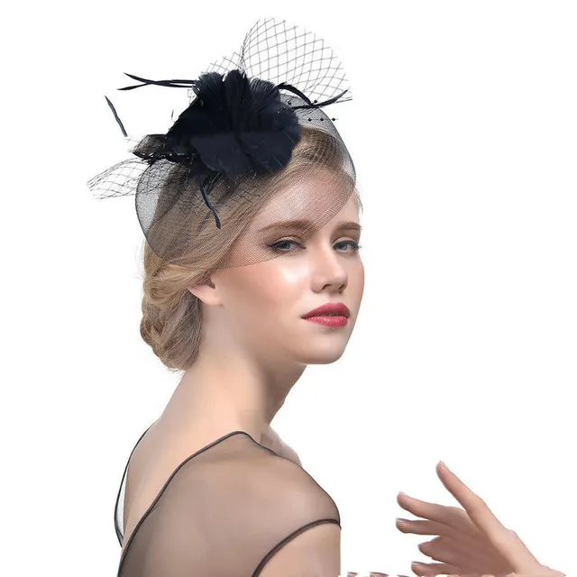 Feather Headdress Bridal Net Yarn Hairpin Ball Party Hair Accessories Black - Shop at LoveMi