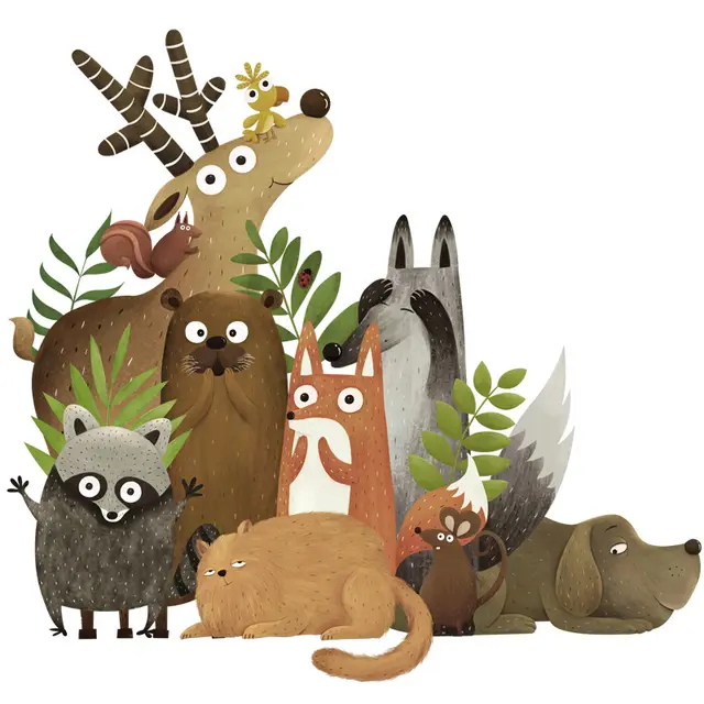 Wall Stickers Big Forest Animals Cartoon Children's Room Kindergarten Decoration Stickers Photo Color - Shop at LoveMi