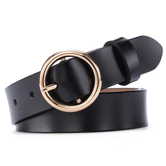 Round Buckle Belt Women Leather Korean Version Belt Black - Shop at LoveMi