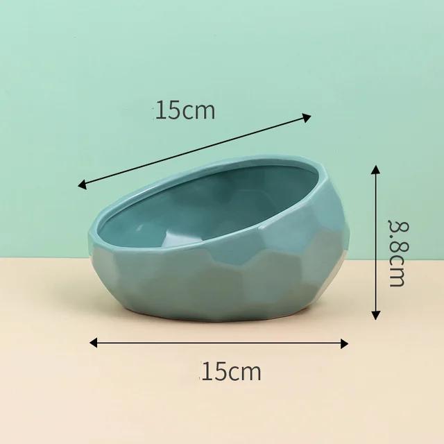 Pet Supplies Bowl Ceramic Cat Bowl Dog Bowl Oblique Mouth Blue - Shop at LoveMi