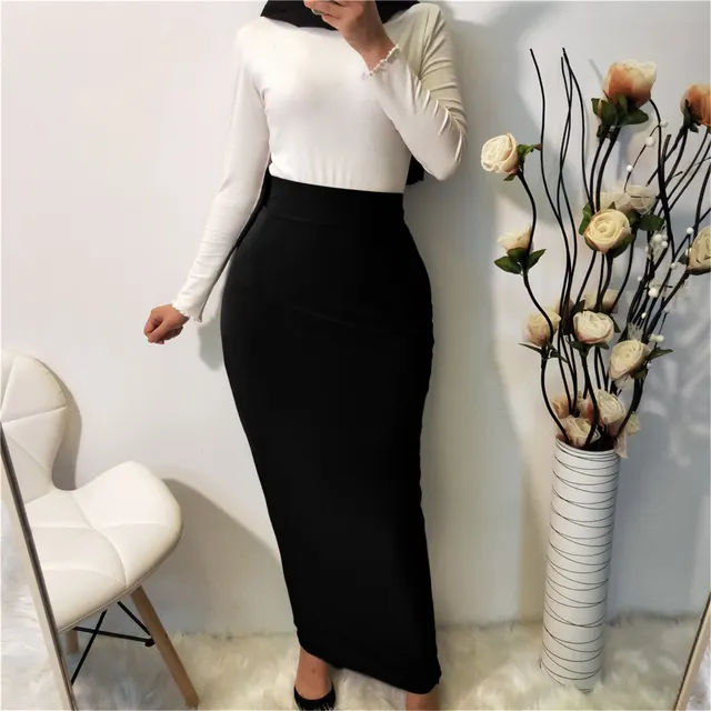 All Match Solid Color Modal Skirt, Muslim Hip Skirt Black - Shop at LoveMi