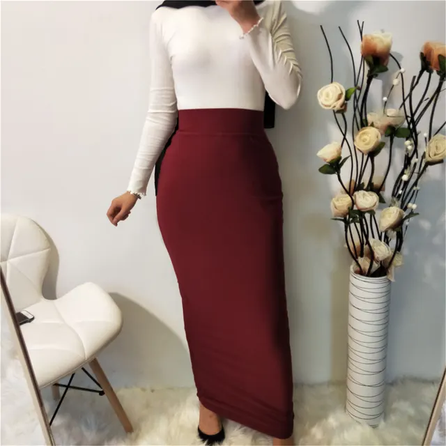 All Match Solid Color Modal Skirt, Muslim Hip Skirt Red - Shop at LoveMi