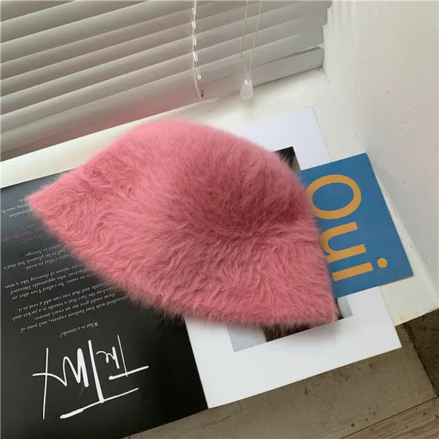 Cute Rabbit Plush Pot Hat Female Wild Cold Proof Warm Bucket Hat Pink - Shop at LoveMi