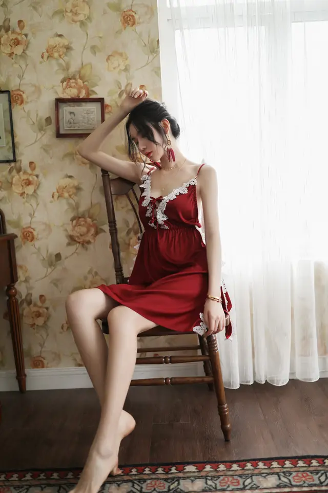 Lace Chest Butterfly Strappy Dress With Split Legs Red - Shop at LoveMi