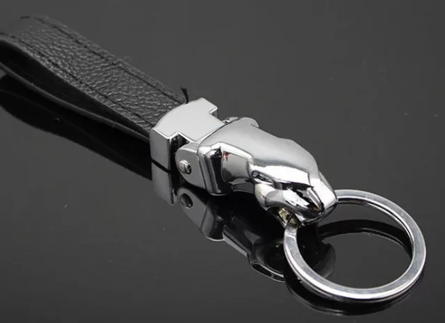 Car styling Luxury Leopard Head Genuine Leather Key Chain Key Rings Holder Metal KeyRing Black - Shop at LoveMi