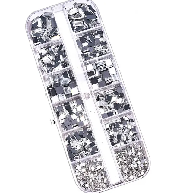 Nail Art Accessories Square Flat Bottom Shaped Rhinestone 12 compartment Storage Box - Shop at LoveMi