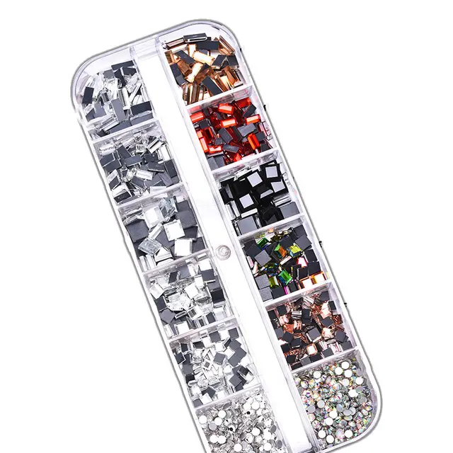 Nail Art Accessories Square Flat Bottom Shaped Rhinestone 12 compartment Storage Box - Shop at LoveMi