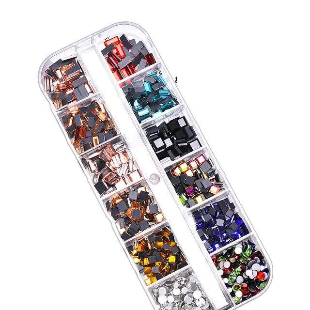 Nail Art Accessories Square Flat Bottom Shaped Rhinestone 12 compartment Storage Box - Shop at LoveMi