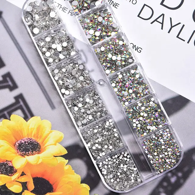 Nail Art Accessories Square Flat Bottom Shaped Rhinestone 12 compartment Storage Box G - Shop at LoveMi