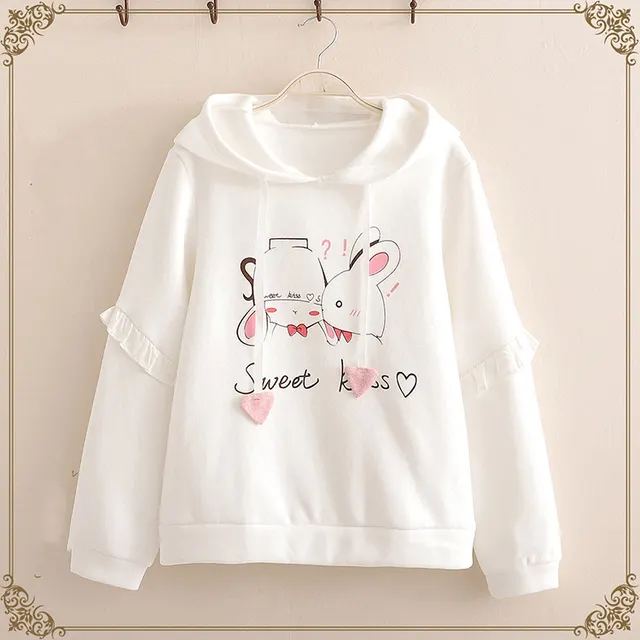 Autumn And Winter Clothing Junior High School Students Cute Ears Plus Velvet Padded Sweater White - Shop at LoveMi