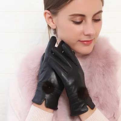 Women's Cute Warm Colored Sheepskin Gloves Black - Shop at LoveMi
