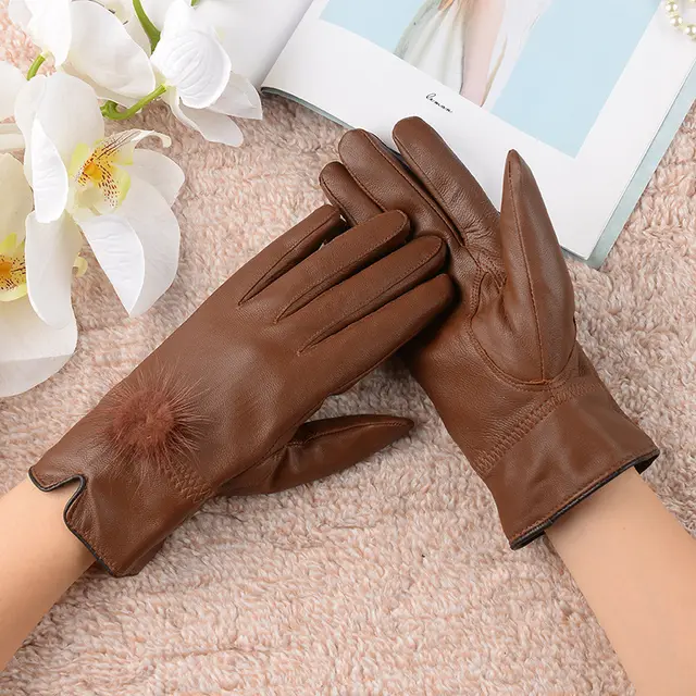 Women's Cute Warm Colored Sheepskin Gloves Champagne - Shop at LoveMi