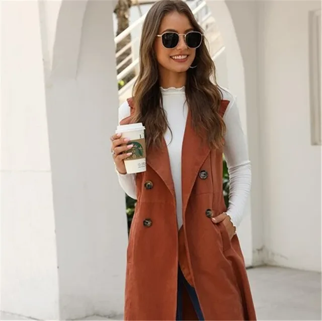Autumn And Winter Mid Length Temperament Waist Long Sleeved Jacket Orange - Shop at LoveMi