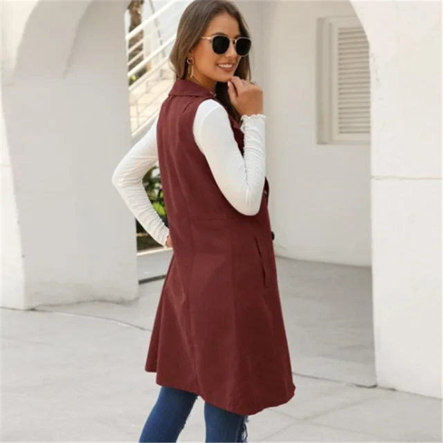 Autumn And Winter Mid Length Temperament Waist Long Sleeved Jacket Wine Red - Shop at LoveMi