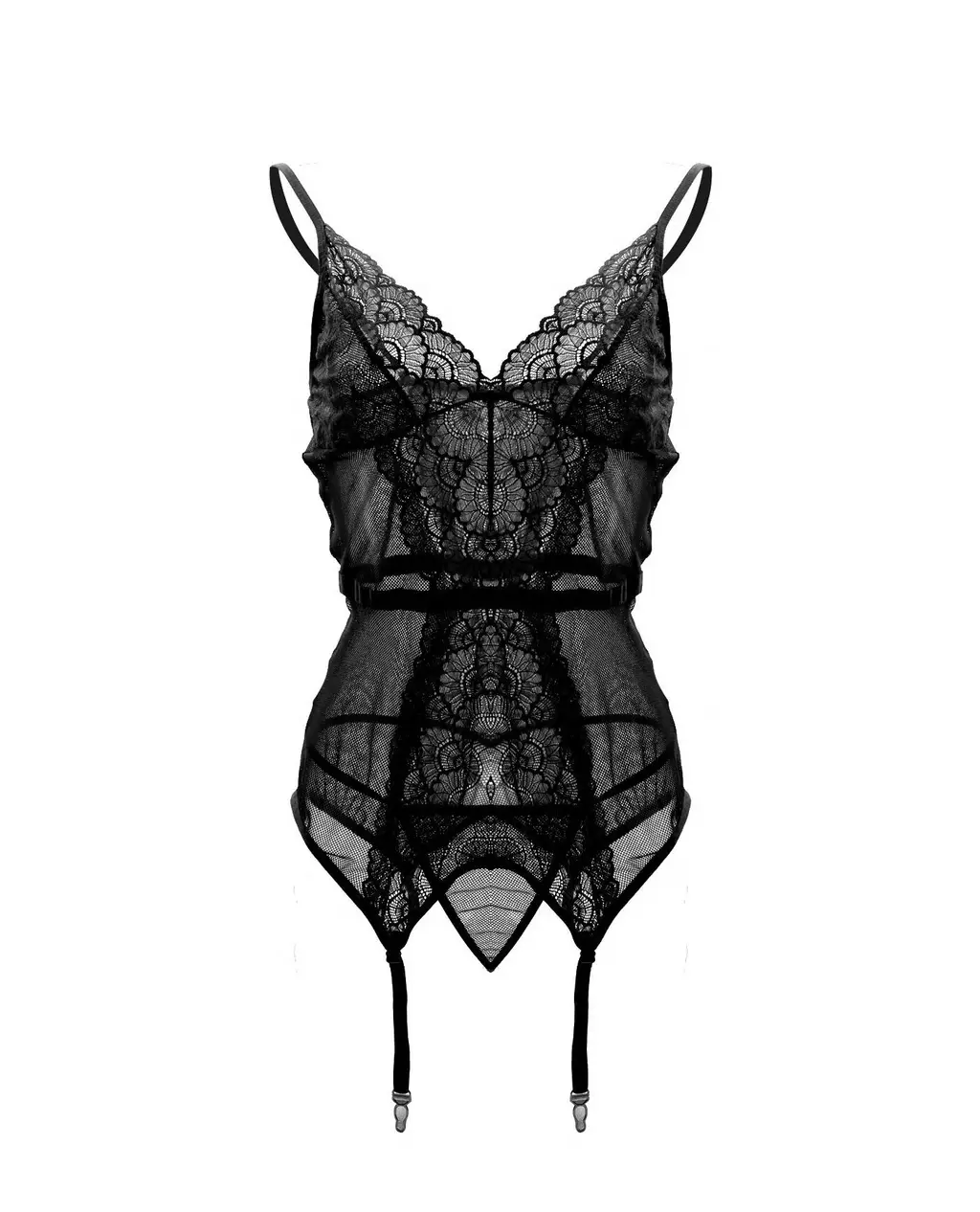 Suspender Underwear Lace Perspective Temptation Underwear With Garter Buckle - Black