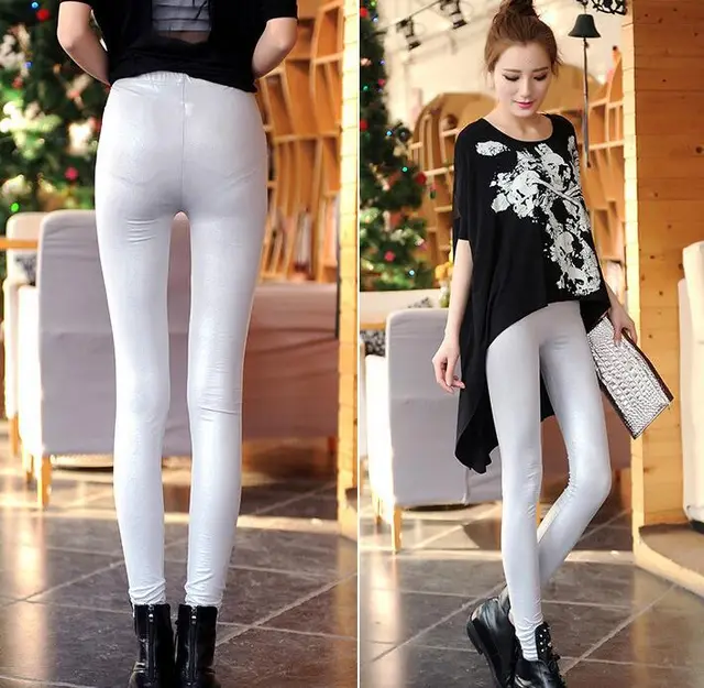 Pure Color Thin Skinny Matt Imitation Snakeskin Pattern Imitation Leather Cropped Leggings Grey - Shop at LoveMi