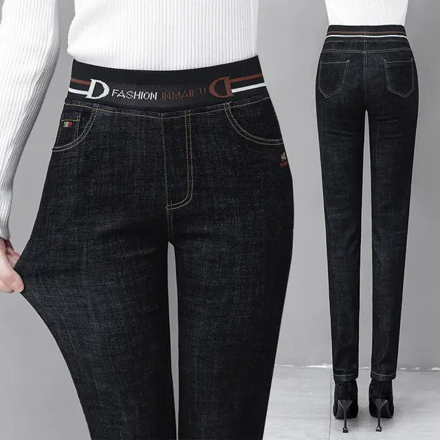 Fall And Winter Plus Size Stretch High Rise Pencil Jeans Black - Shop at LoveMi