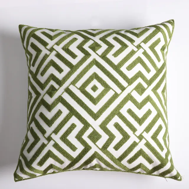 Geometric Embroidery Floral Sofa Art Throw Pillow American Living Room Cushion Cover Green2 - Shop at LoveMi
