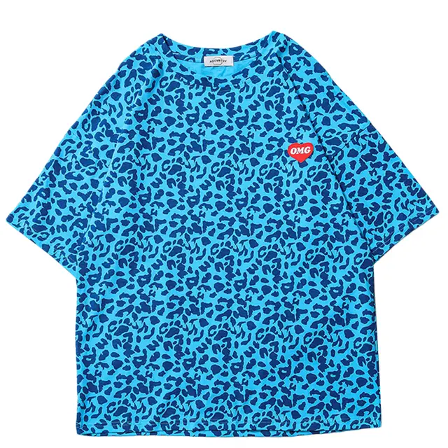 Short Sleeved Men's Cotton Leopard T Shirt Couples Blue - Shop at LoveMi