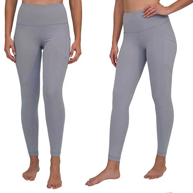 Side Mobile Phone Pocket High Waist Sports Fitness Yoga Leggings Grey - Shop at LoveMi