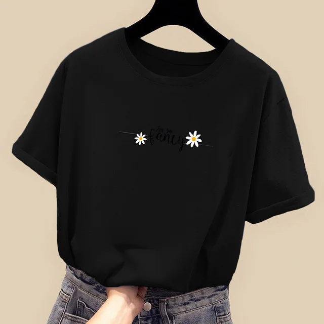 Women's Loose Korean Style Slim CEC Short Sleeved Top Black - Shop at LoveMi