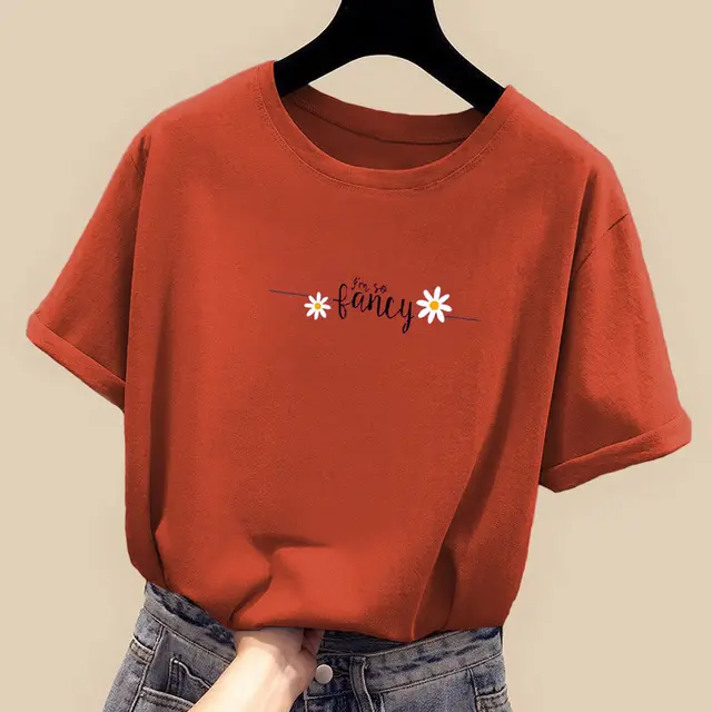 Women's Loose Korean Style Slim CEC Short Sleeved Top Orange - Shop at LoveMi