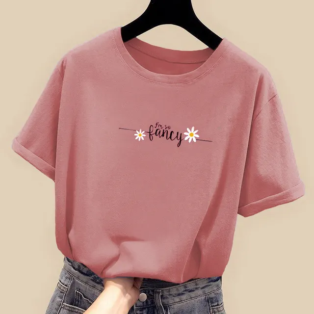 Women's Loose Korean Style Slim CEC Short Sleeved Top Pink - Shop at LoveMi