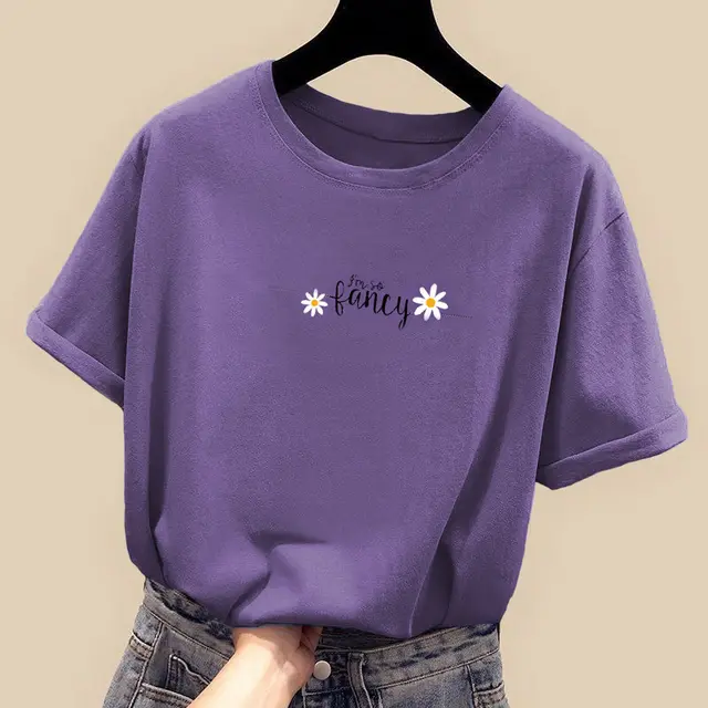 Women's Loose Korean Style Slim CEC Short Sleeved Top Purple - Shop at LoveMi