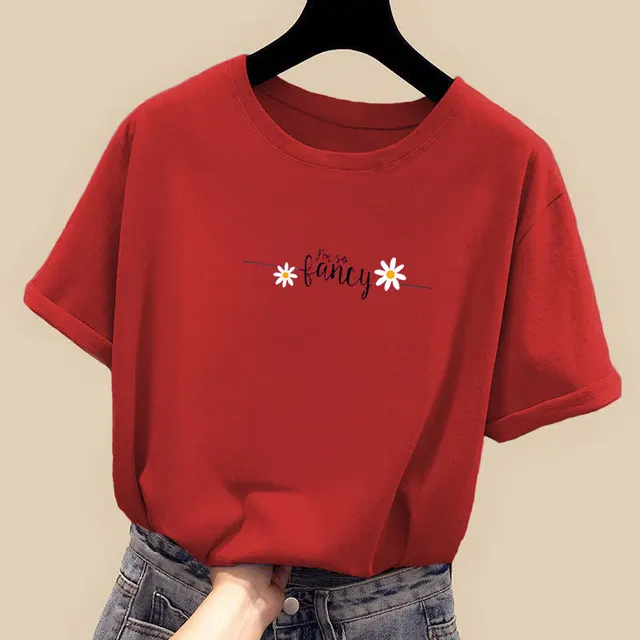 Women's Loose Korean Style Slim CEC Short Sleeved Top Red - Shop at LoveMi