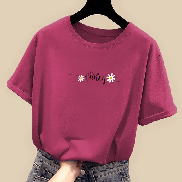 Women's Loose Korean Style Slim CEC Short Sleeved Top Rose Red - Shop at LoveMi