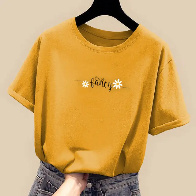 Women's Loose Korean Style Slim CEC Short Sleeved Top Yellow - Shop at LoveMi