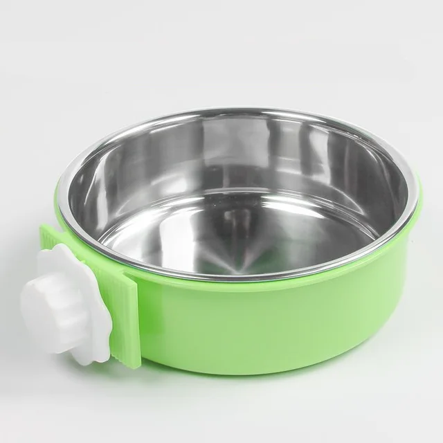Stainless Steel Dog Fixed Cat Bowl Cat Bowl Dog Cage Water Anti Overturning Dog Green - Shop at LoveMi