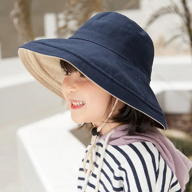 Sun Protection Big Brim Sun Hat Parent Child Double Sided Navy Blue - Shop at LoveMi
