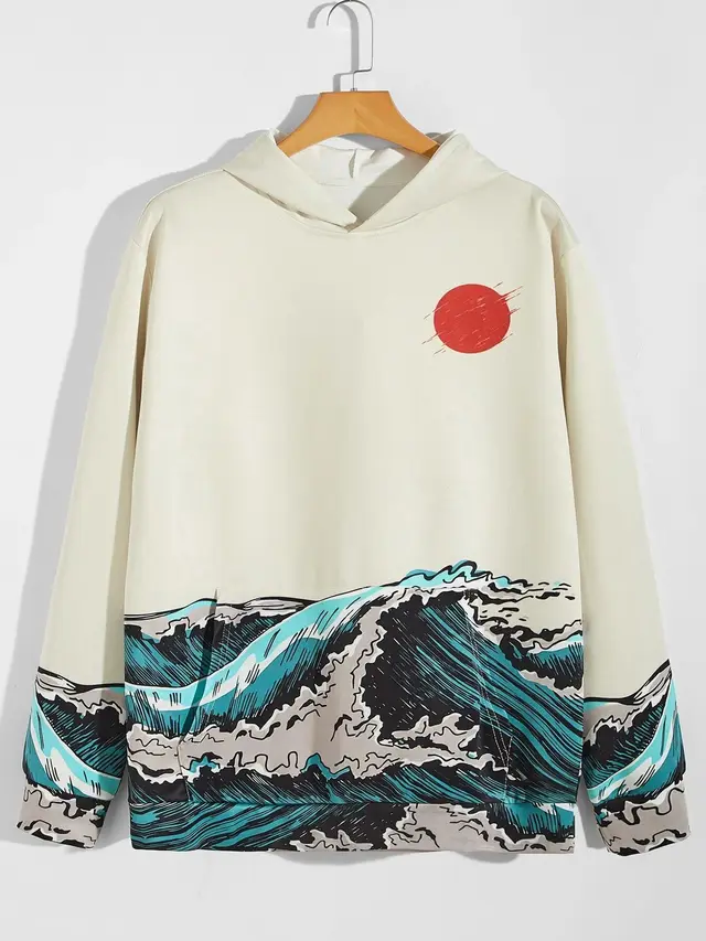 Code Print Japanese Sun Wave Hoodie White - Shop at LoveMi