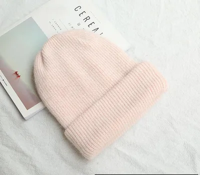 Women knitted Winter Hat female Warm Rabbit fur beanie Pink - Shop at LoveMi