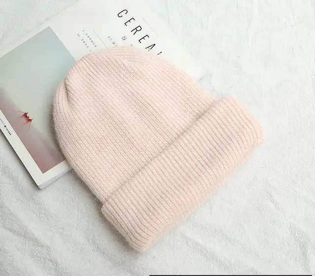 Women knitted Winter Hat female Warm Rabbit fur beanie Pink - Shop at LoveMi