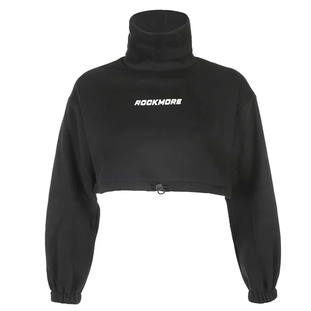 Sexy Turtleneck Drawstring Sweatshirt Black - Shop at LoveMi