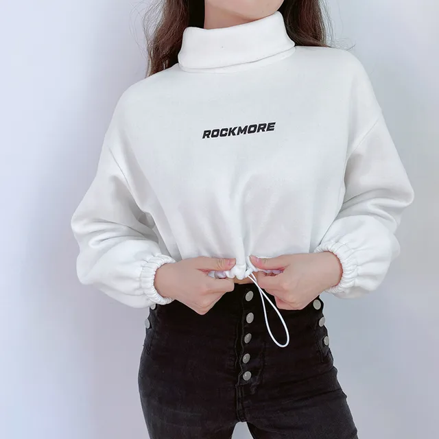 Sexy Turtleneck Drawstring Sweatshirt White - Shop at LoveMi