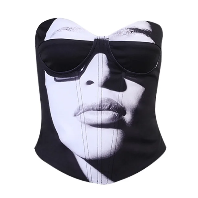 Human Head Print Sexy Slim fit Tie printed Bouquet Waist Black - Shop at LoveMi