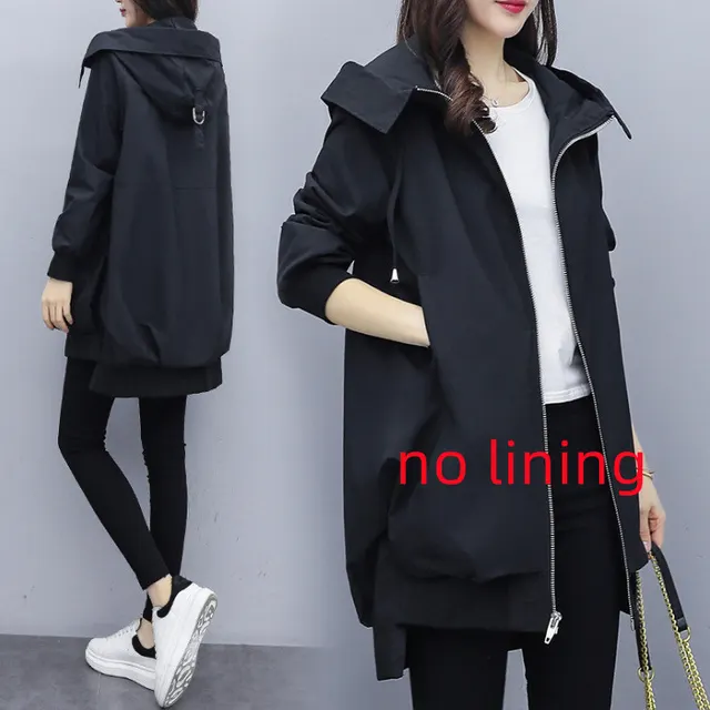 Loose Casual Hooded Mid Length Trench Coat Black No Lining - Shop at LoveMi