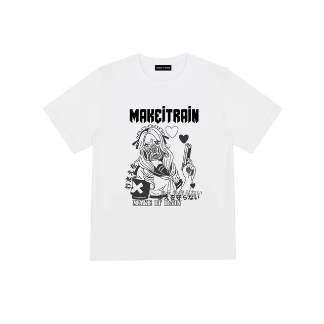 Personalized Two Dimensional Girl Print All Match Short Sleeve White - Shop at LoveMi