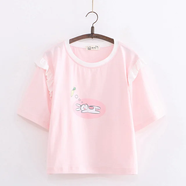 Summer New Cute Round Neck Short Sleeve Top Pink - Shop at LoveMi