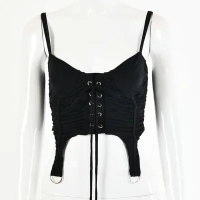 Women's Sleeveless Lace up Umbilical Sling Camisole Top Black - Shop at LoveMi